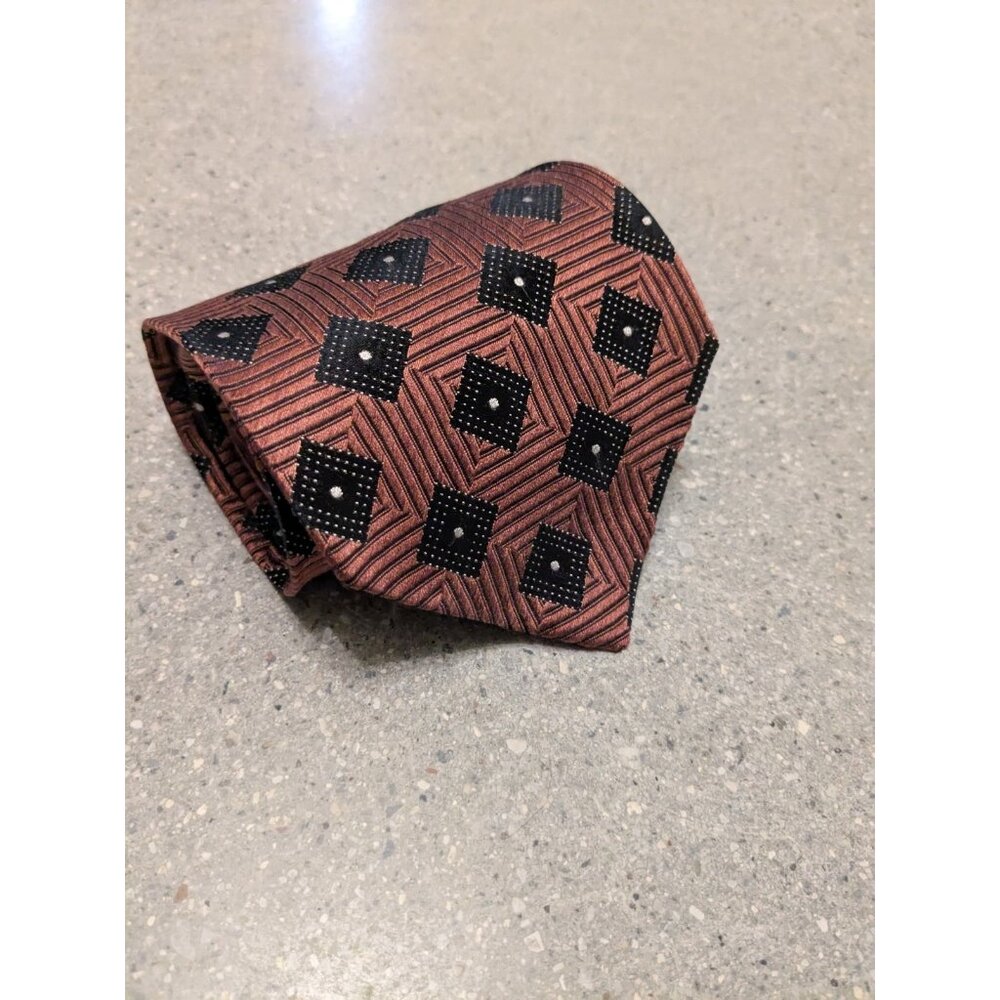 Ermenegildo Zegna Necktie Men's 60x4  Brown With Black Geometric Squares